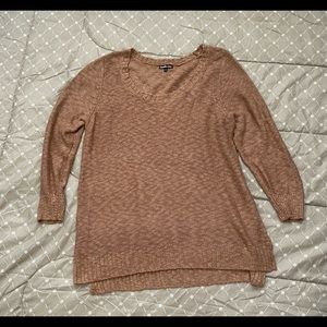 Oversized Light Brown Long Sleeve Knit Sweater, Size: 2X